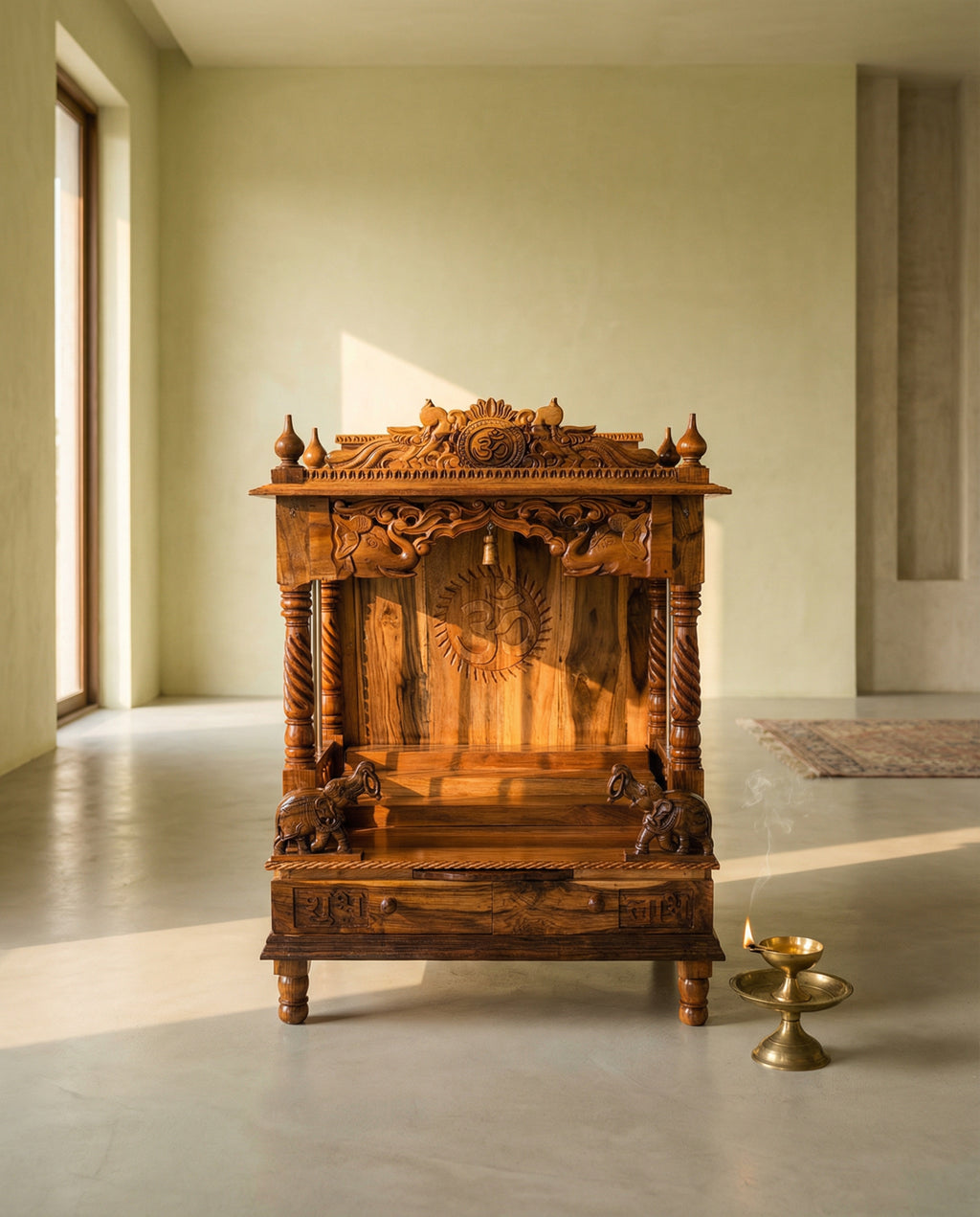 Hand-Carved Teakwood Mandir