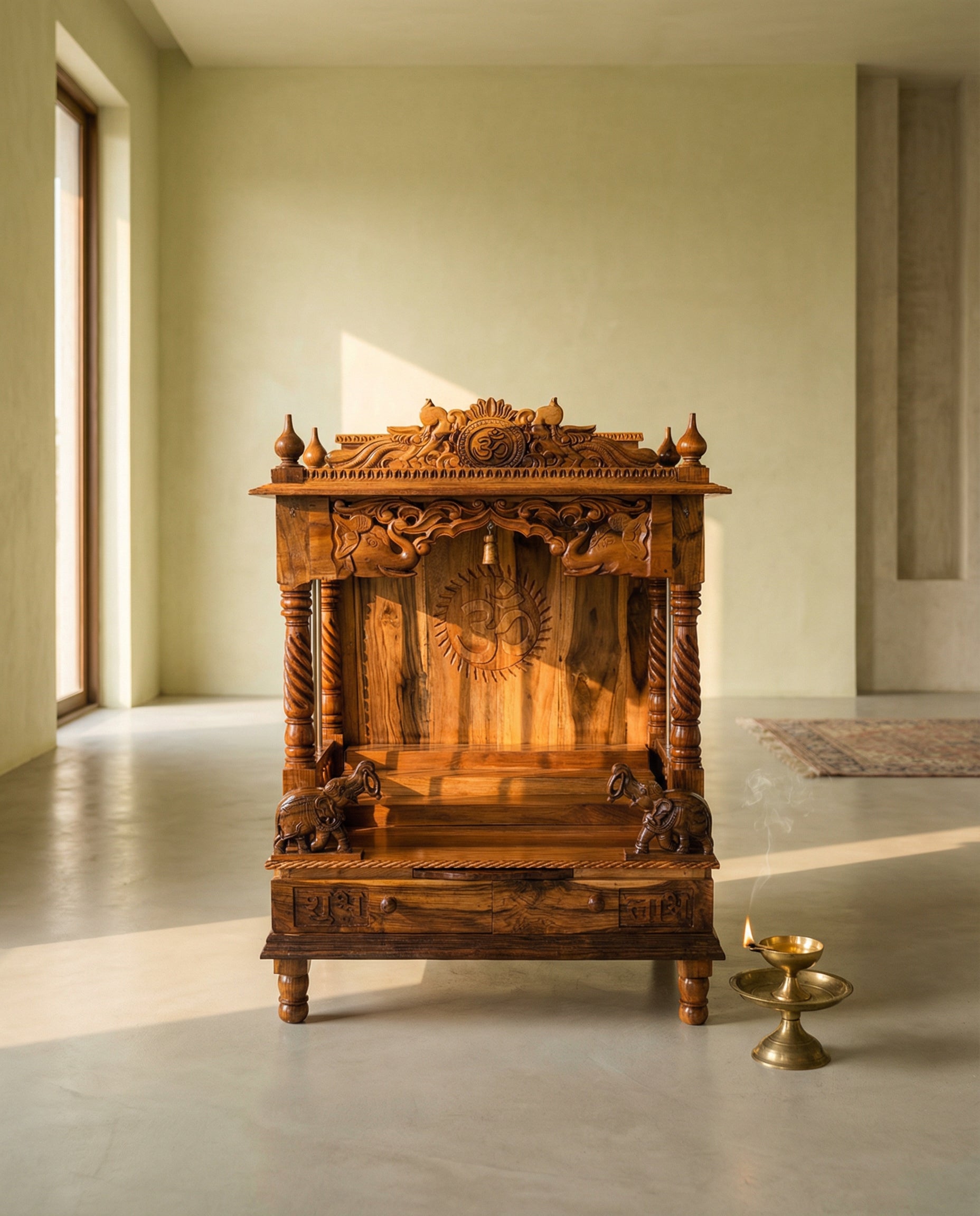 Hand-Carved Teakwood Mandir