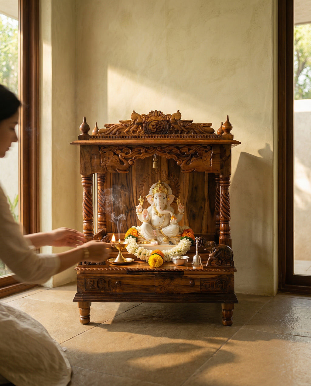 Hand-Carved Teakwood Mandir