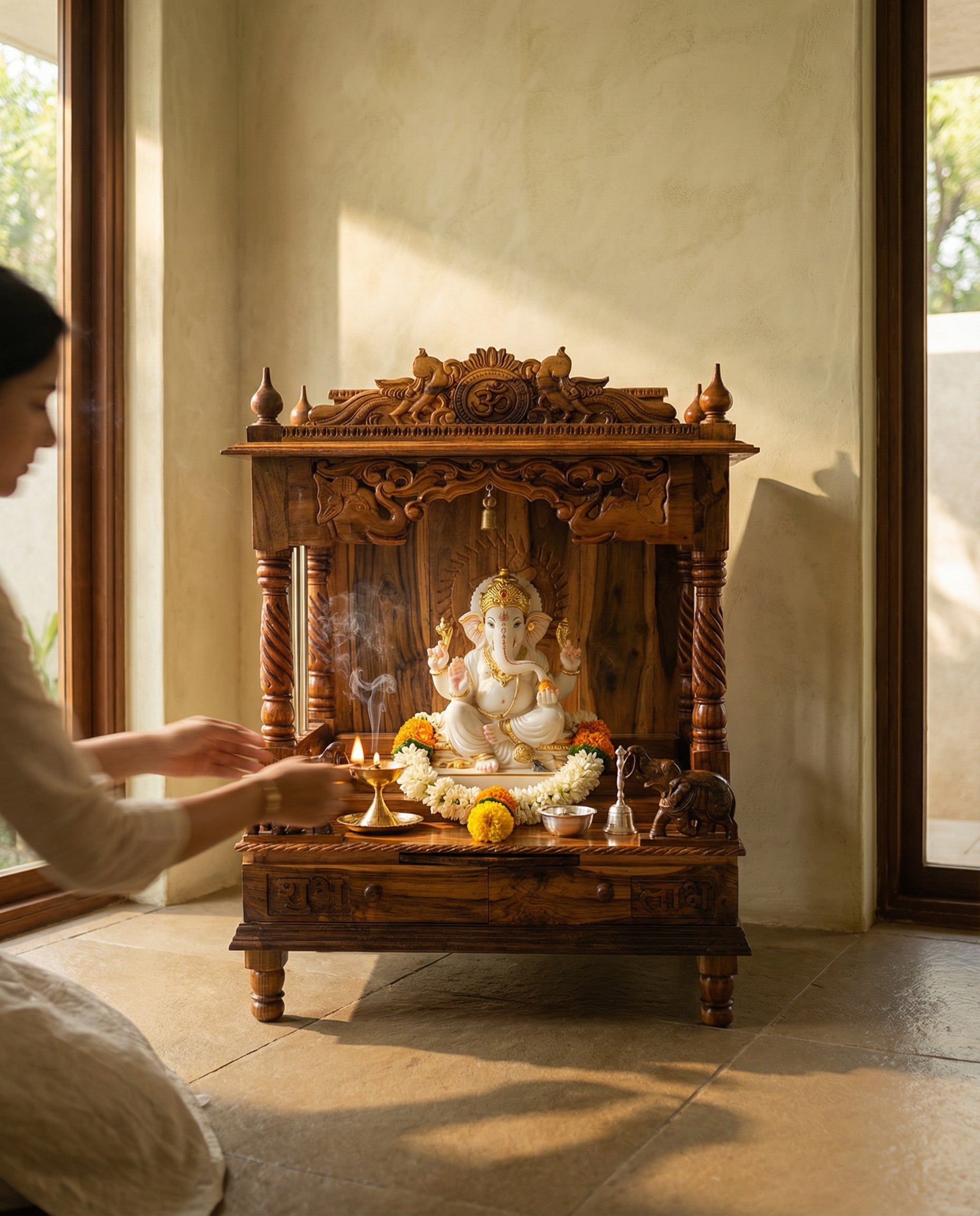Hand-Carved Teakwood Mandir