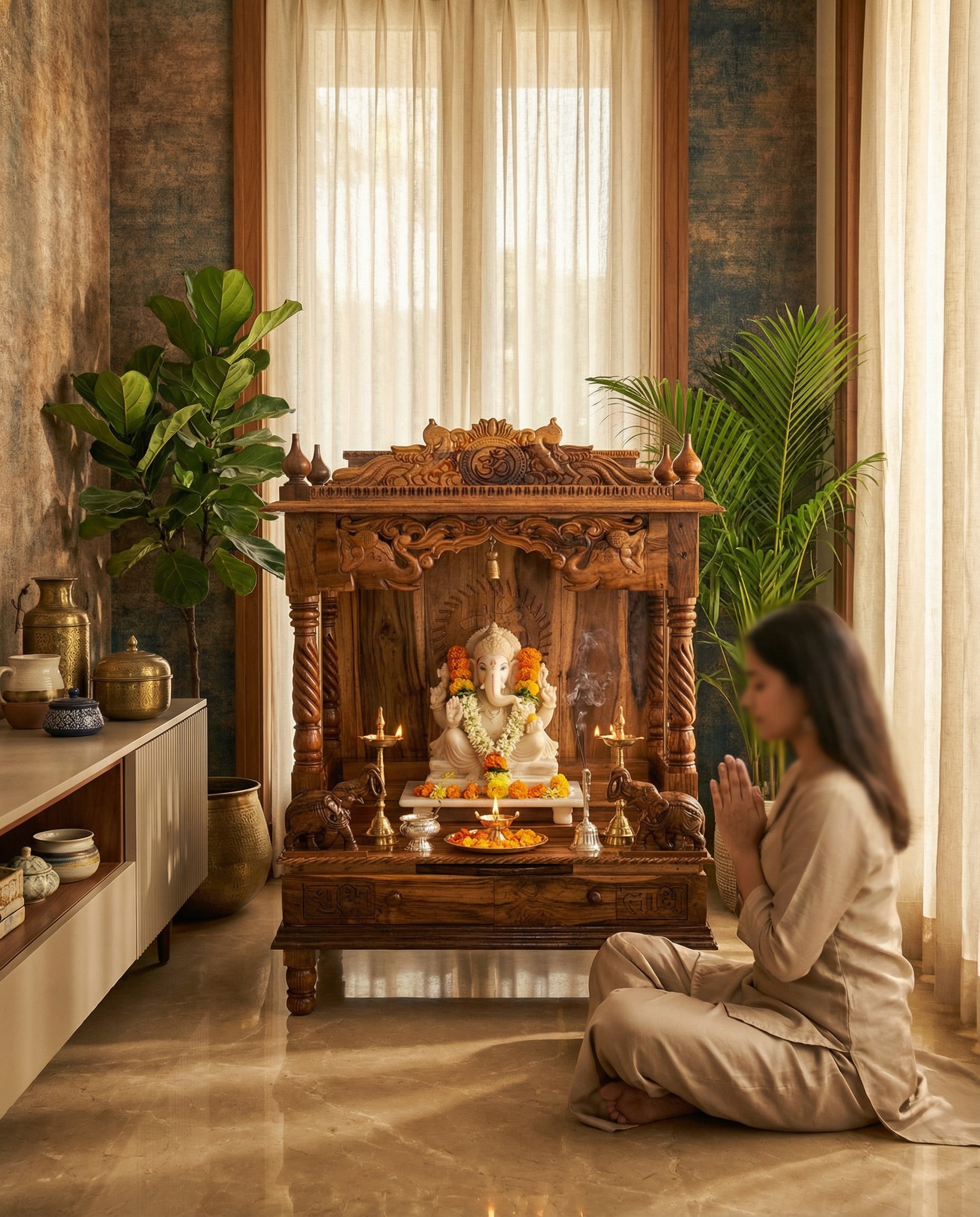 Hand-Carved Teakwood Mandir