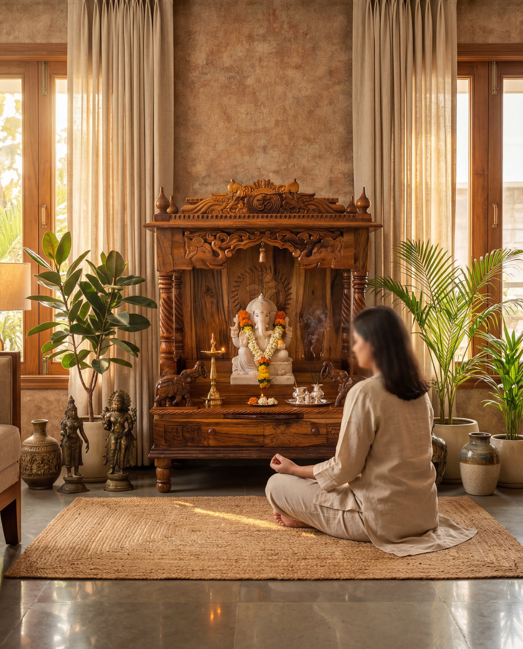 Hand-Carved Teakwood Mandir