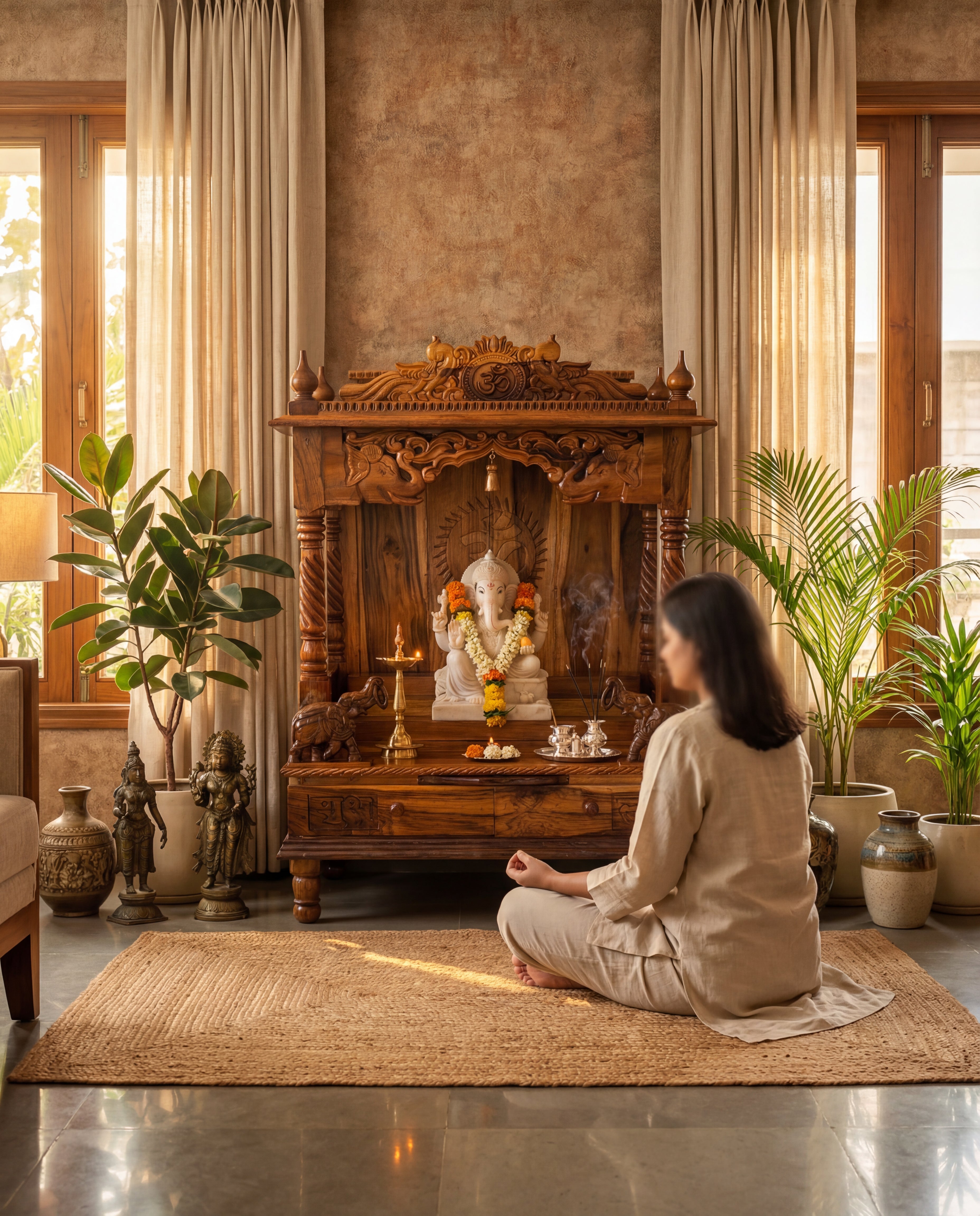 Hand-Carved Teakwood Mandir